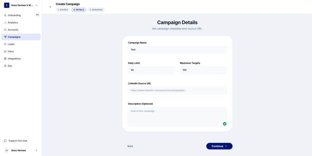 page de création de campagne